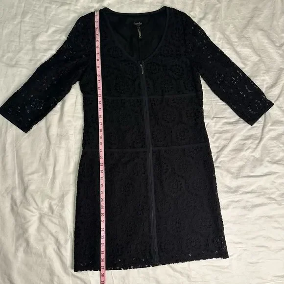 NWT Laundry by Shelli Segal Black Lace Long Sleeve Zip Front Shift Dress Size 12 - Picture 8 of 13